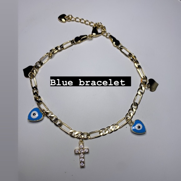 2 colors available 2 in 1 Bracelet/Anklet Black or Blue  heart evil eye - Picture 3 of 10